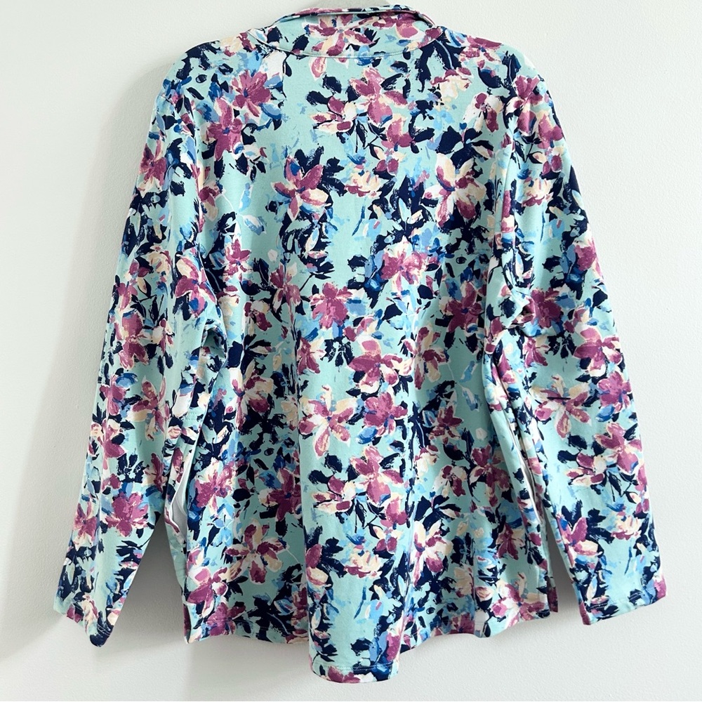 Vera Bradley French Terry Quarter-Zip Pullover in Blue and Pink Floral - X-Large - Picture 6 of 11